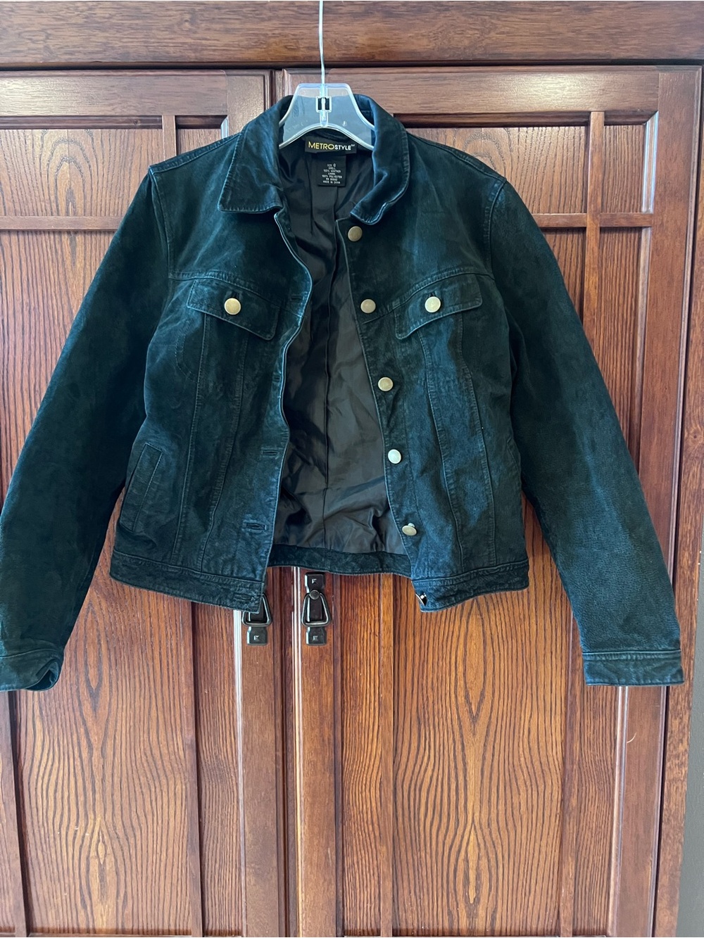 Metrostyle Black Suede Leather Trucker Jacket Womens Size 6 Collared Y2K BOHO